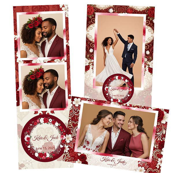 Red White Floral Heart Wedding