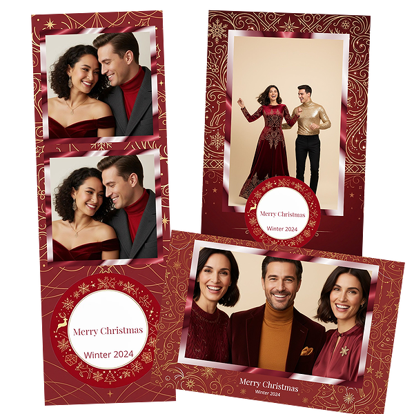 Elegant Red Gold Line Art Christmas